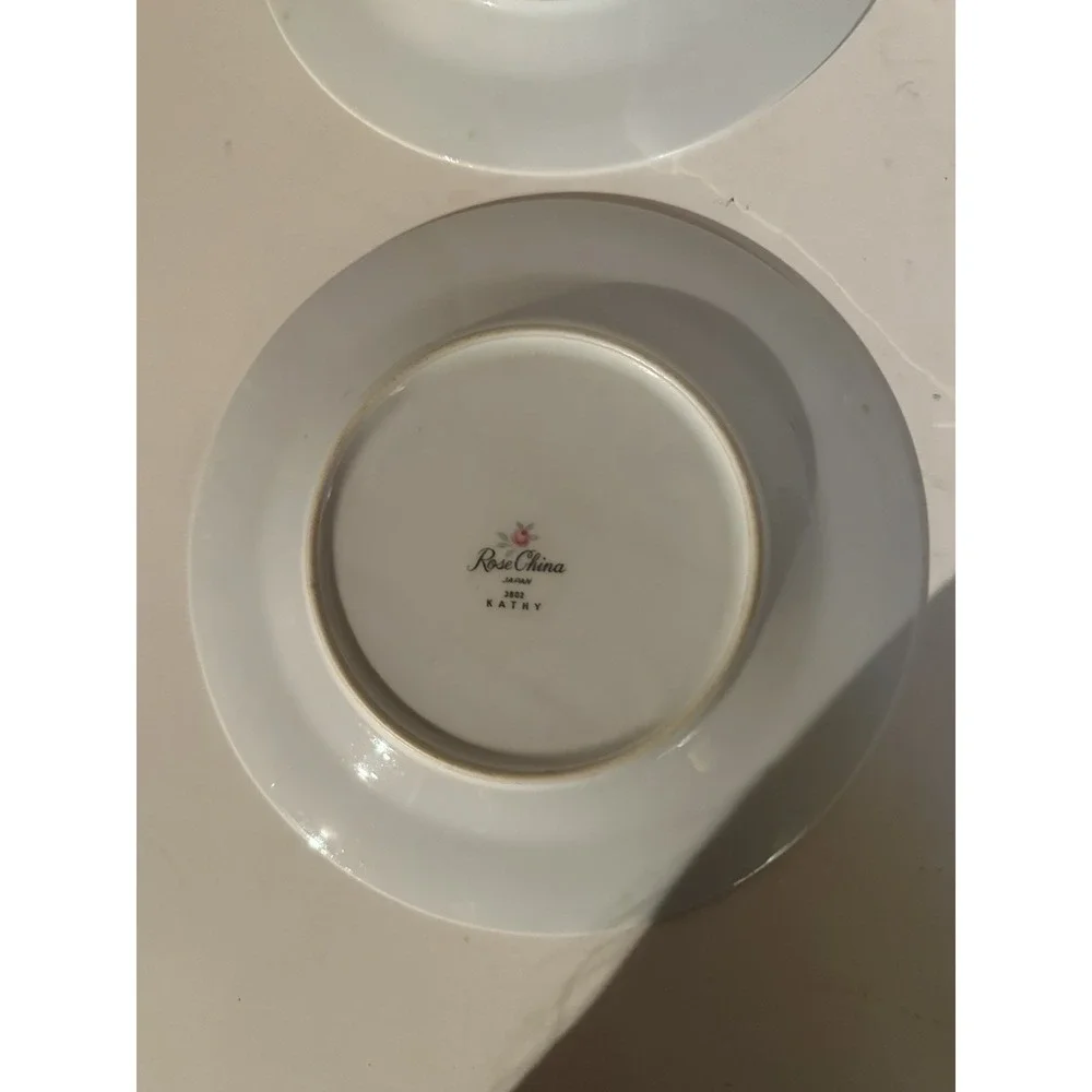 Rose China Japan Kathy Salad Plates 3802 Vintage Pink Rose Gold Gild‎ Scroll VGC